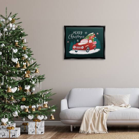 Stupell Industries Merry Christmas Gifts Truckload Framed Floater Canvas Wall Art